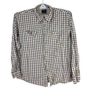 Wrangler Mens XL Plaid Long Sleeve Button-Down Shirt Red & Cream Checkered